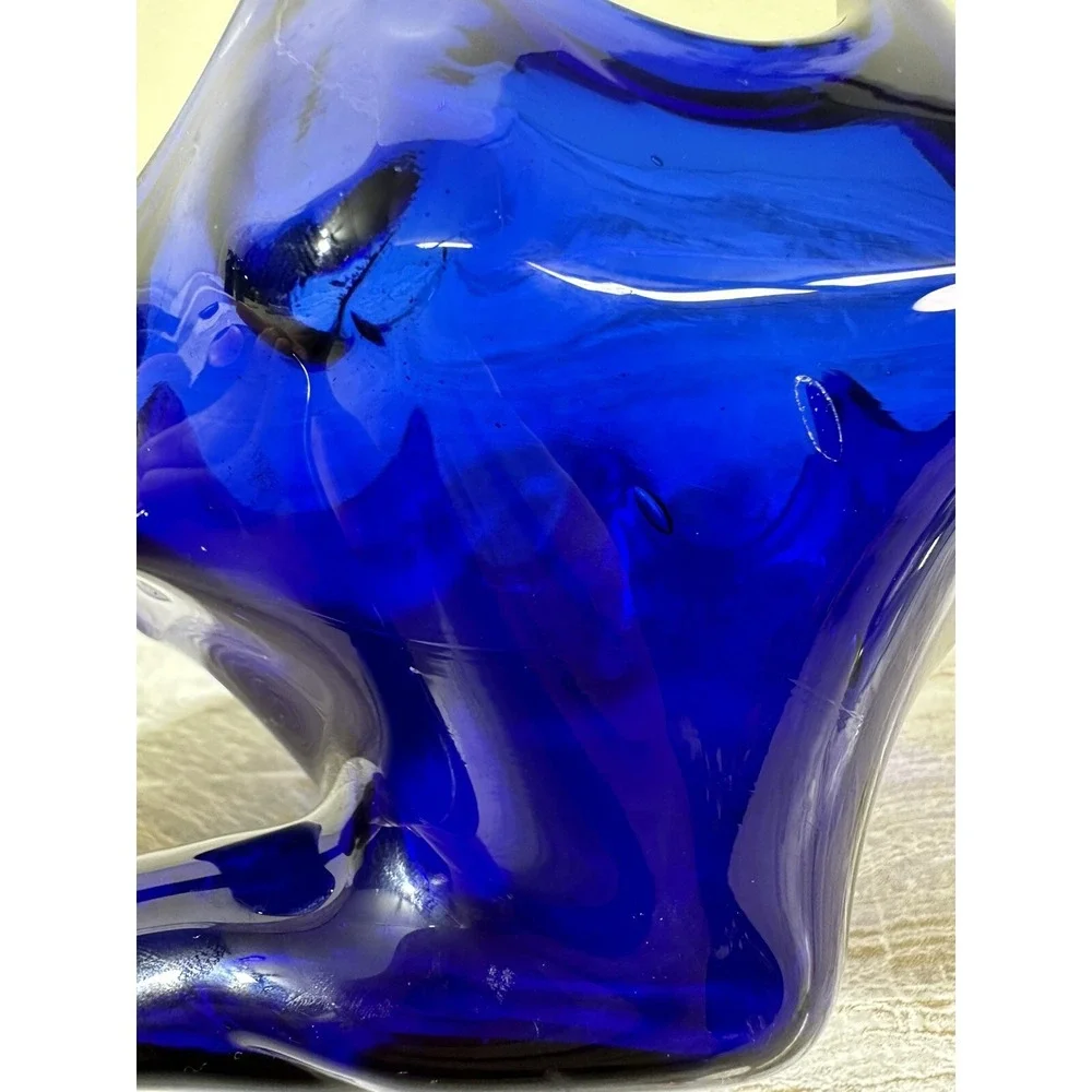 Vintage Cobalt Blue Blown Glass Swan Candy Dish MCM Decorative